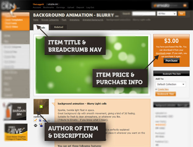 An example of a product page on FlashDen